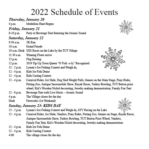 Revised Tip Up Town schedule of events