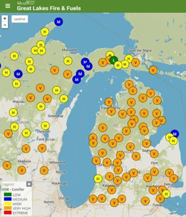 fire danger map in Michigan