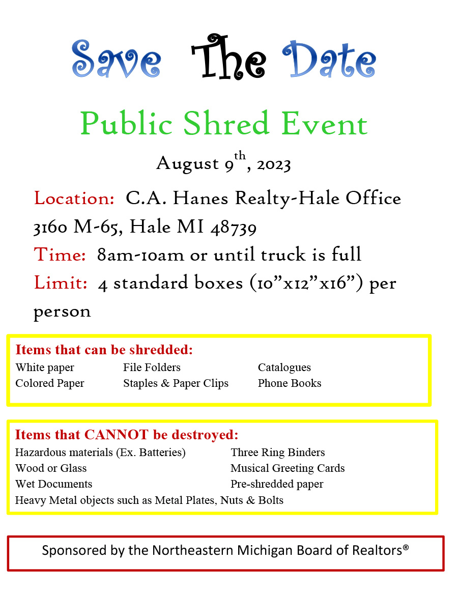 Public Shred Event in Hale on Aug. 9, 2023