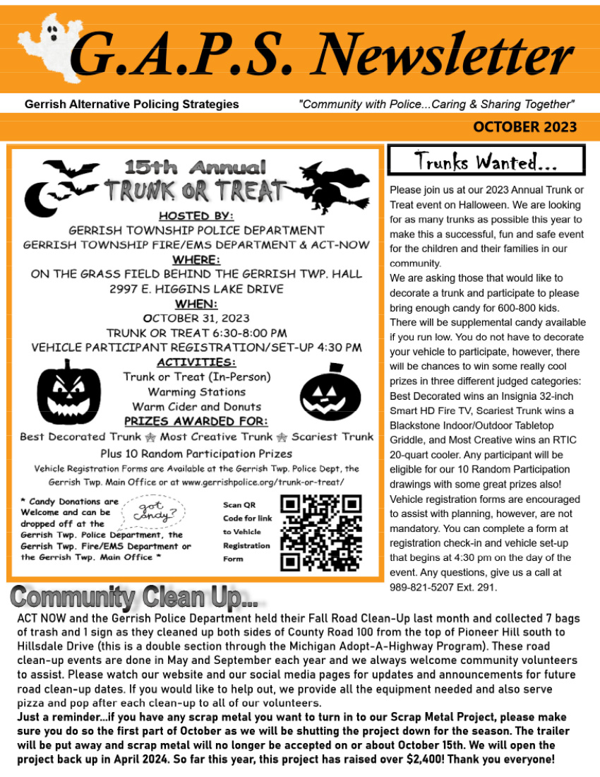 Gerrish Township newsletter page 1
