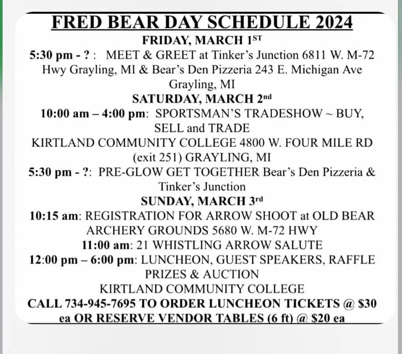 Fred Bear Day schedule of events