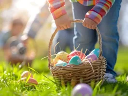 child hunting for Easter eggs with basket
