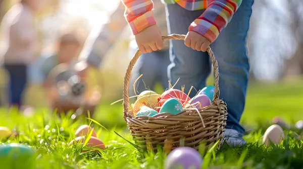 child hunting for Easter eggs with basket