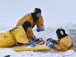Plainfield Township Fire Department practicing ice rescue