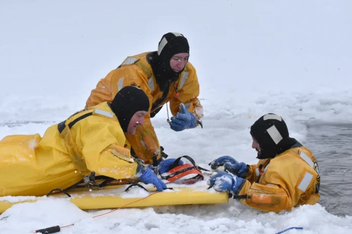 Plainfield Township Fire Department practicing ice rescue