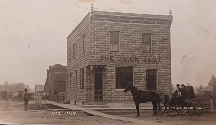 historic photo of bank in Mio, MI
