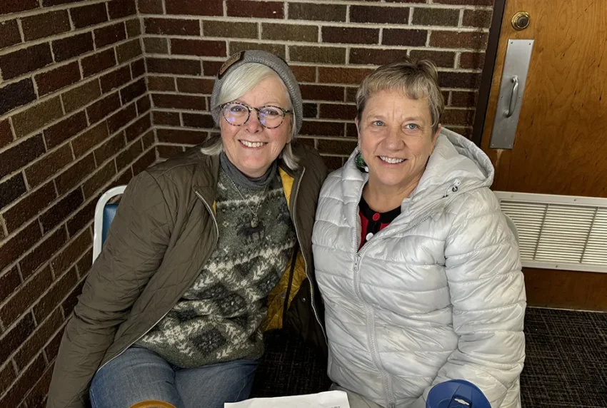 Becky Gibson & Sue Gelderbloom sold tickets at the front door of the CRAF Center for a chance to stand at the top of the Mackinac Bridge.