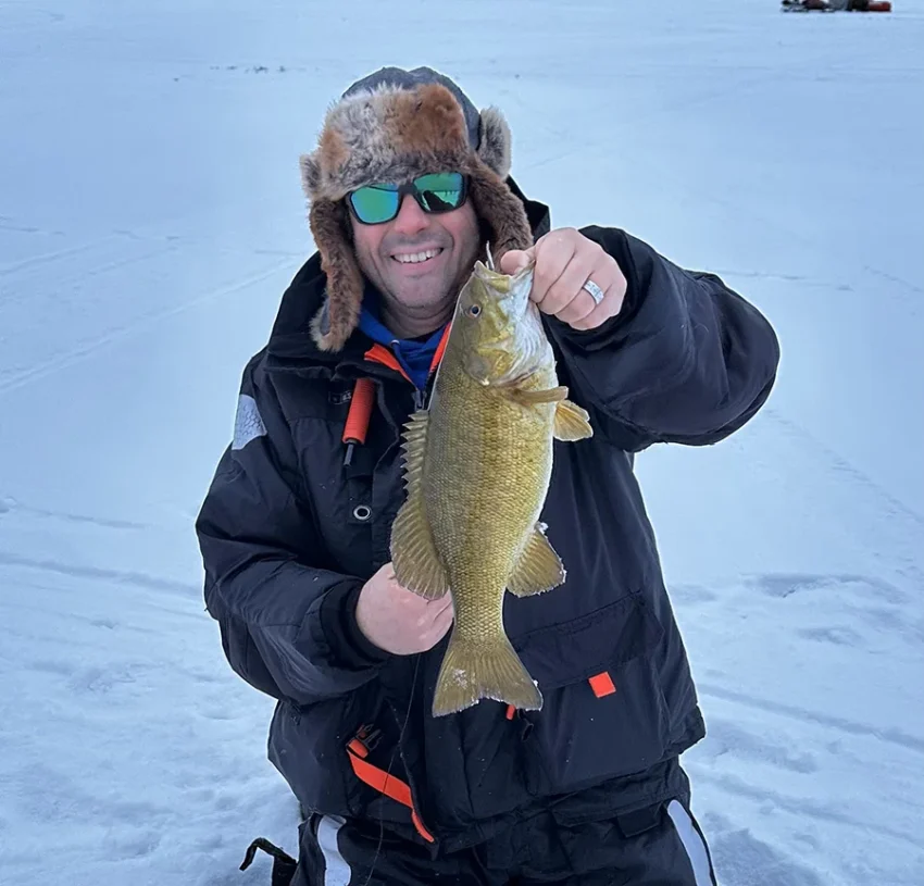 Matthew Miller caught this nice Smallmouth Bass on a tip-up during the first weekend of TUT on Jan. 18.