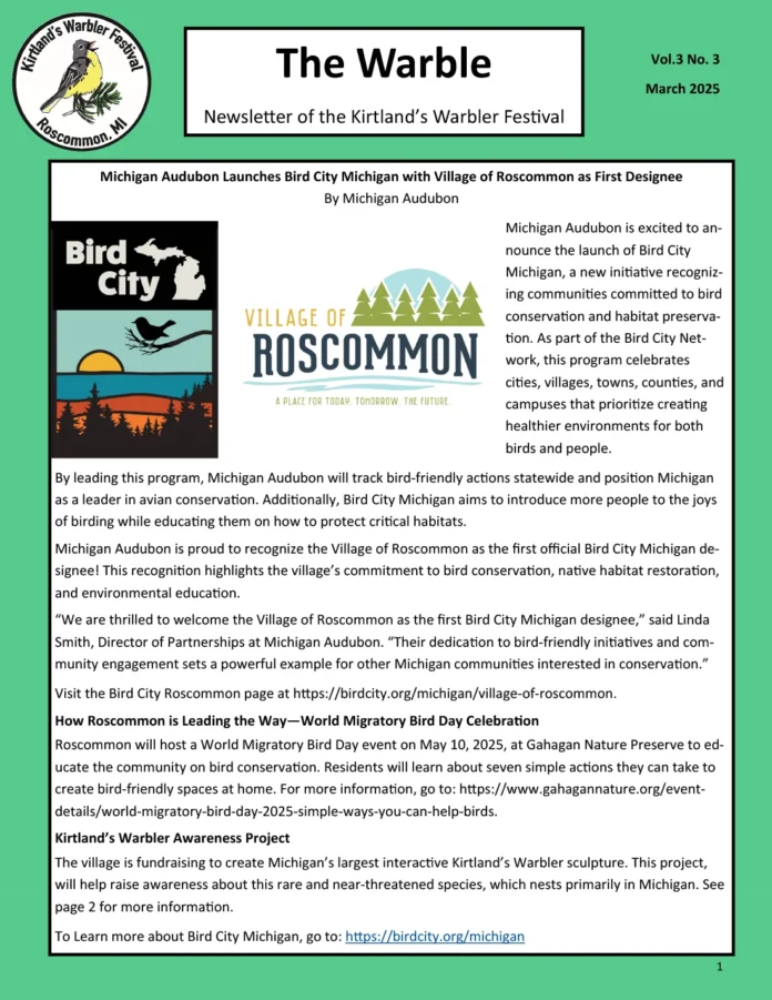 Kirtland Warbler newsletter page 1