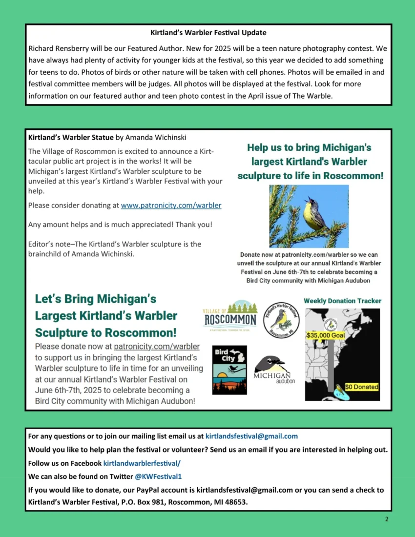 Kirtland Warbler newsletter page 1