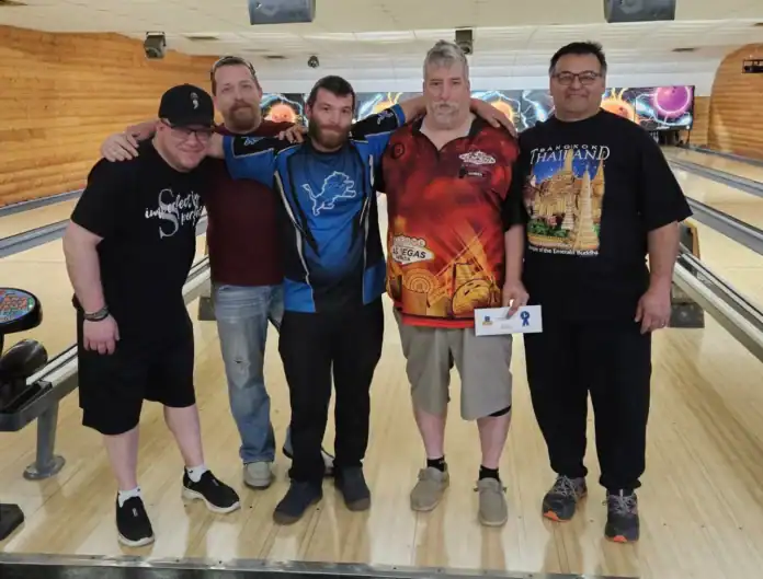 act now pic 2 The Funky Monkeys were the winners of the Bowl-a-thon. Pictured (l-r) Brian Noeski, Josh Myers, Cory Allen, Scott Goodrich, and Barry Massey.