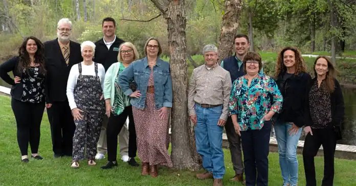 RCCF Board and staff (l-r): Development Manager Heather Marra, Trustee Pastor Bryan Thompson, Secretary Tracy Bosworth, Trustee Calvin Hissong, Treasurer Anita Sheppard, Executive Director Suzanne Luck, Trustee Gary Gandolfi, Trustee Ben Elliott, President Diane Nielsen, Trustee Troy Romancky, and Business Manager Cassandra Freeman. Not Pictured: Vice-President Sara Morley LaCroix, Board Trustee Holly Holm and Board Trustee Christine Riley.