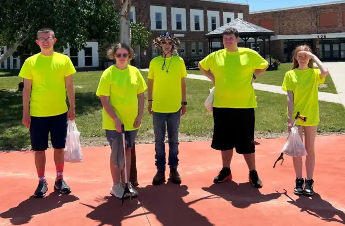 The summer work program, organized by C.O.O.R., worked on projects at Rifle River Recreation Area, South Higgins Lake State Park, Village of Roscommon, Hartwick Pines, and North Higgins Lake State Park. Pictured are Parker French, Ella Pigeon, Aaliyah Baden, Logan Marsh, and Zach Tuite.