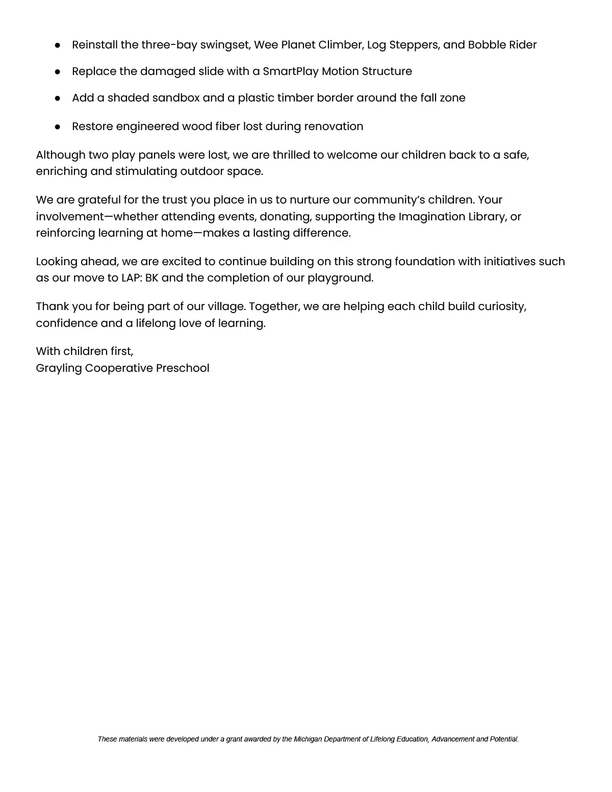 Community Celebration Letter