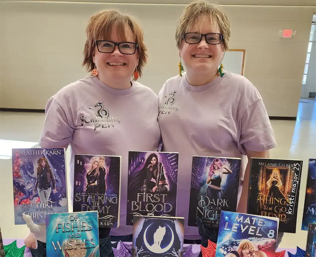 Hale authors (and twins!) Heather Karn and Melanie Gilbert showcased their series of published novels.