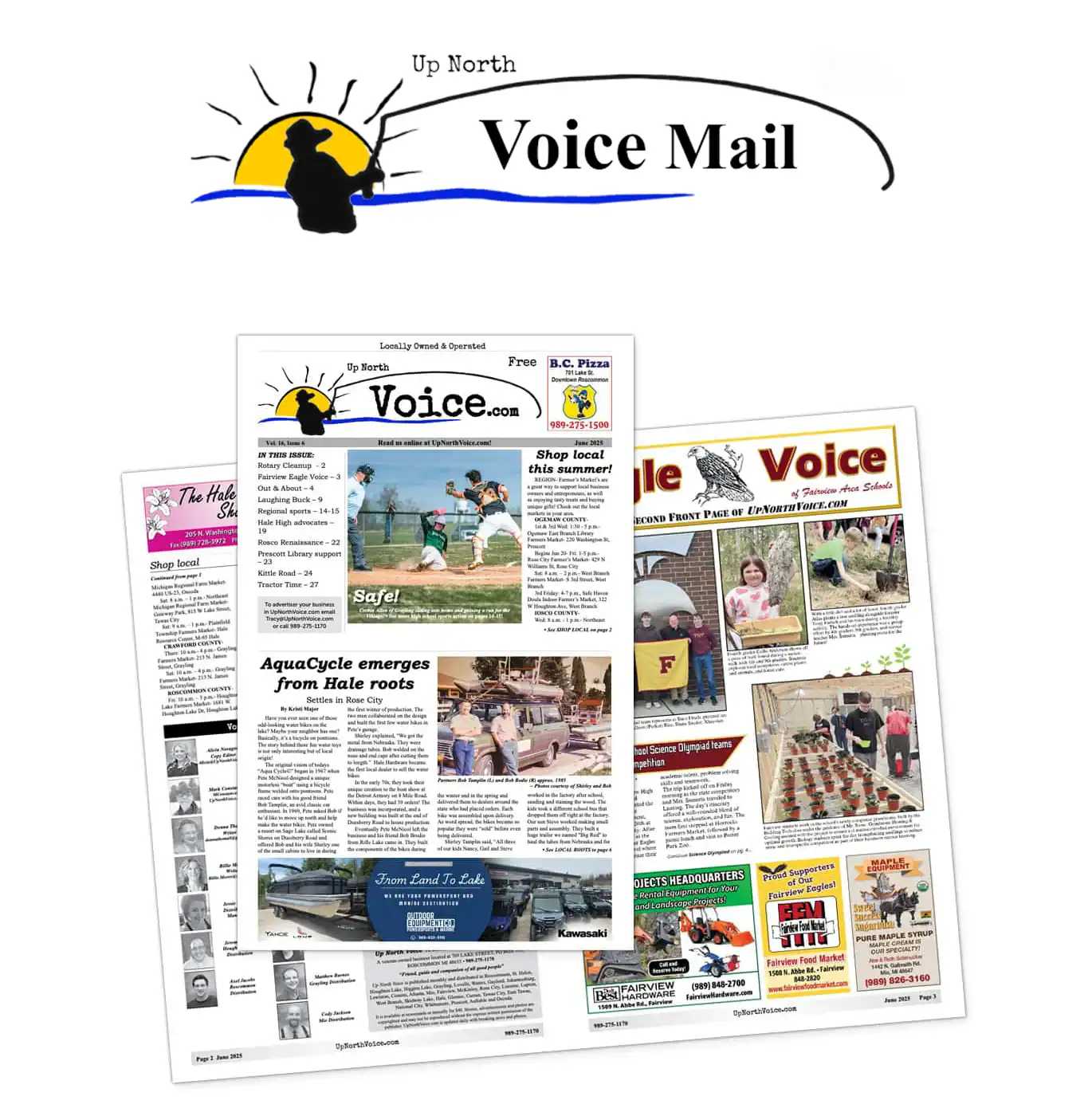 Up North Voice Mail and front pages of the newspaper